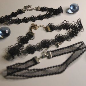 Black 3 Set Chokers, Mesh, Flower